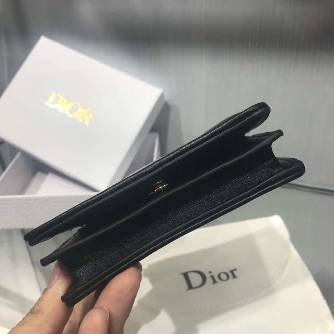 D*or mini lady D*or wallet in black lambskin