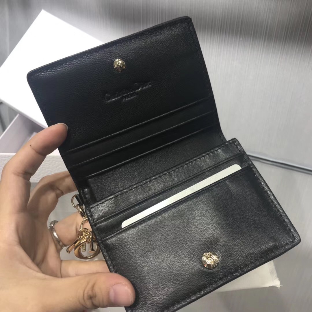D*or mini lady D*or wallet in black lambskin