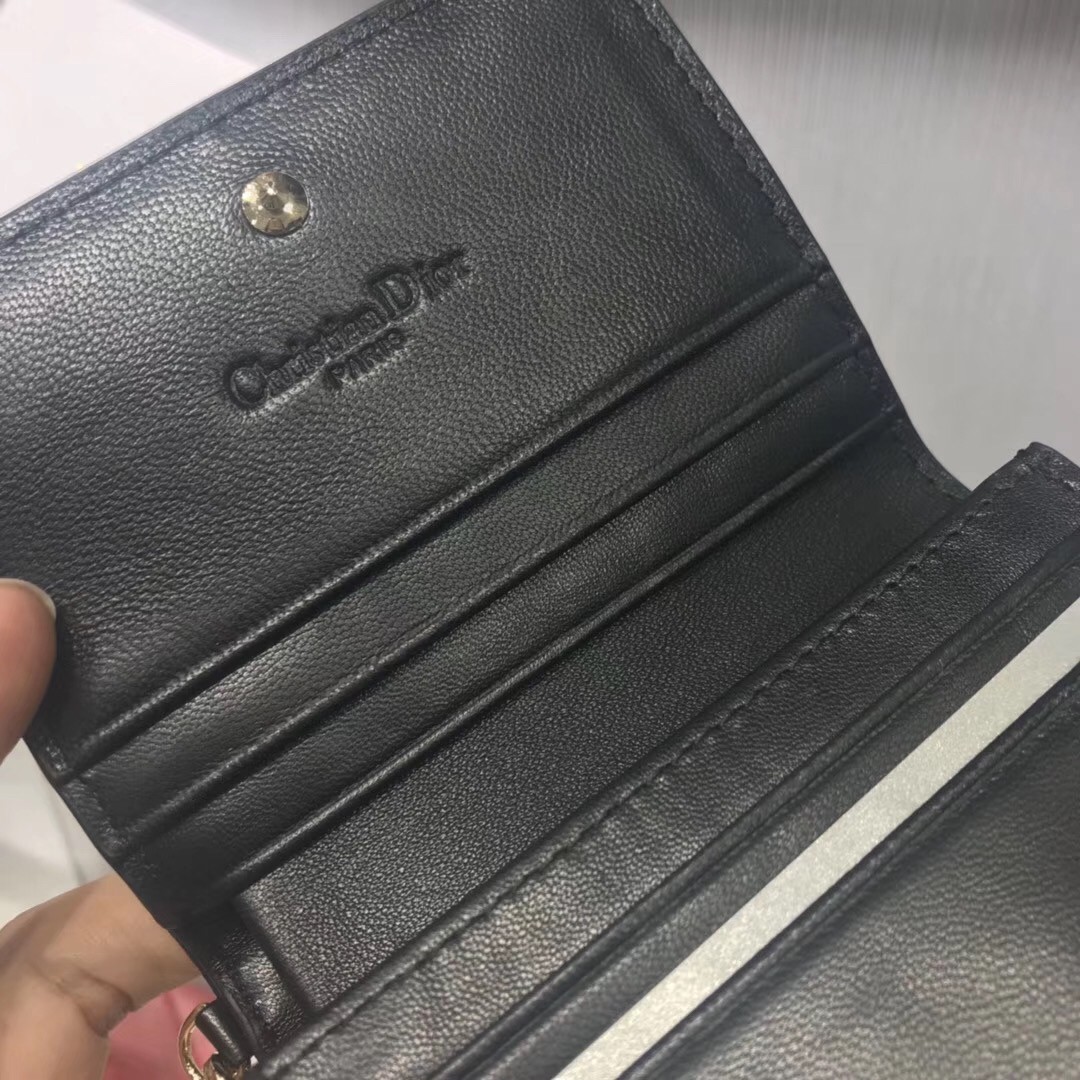 D*or mini lady D*or wallet in black lambskin