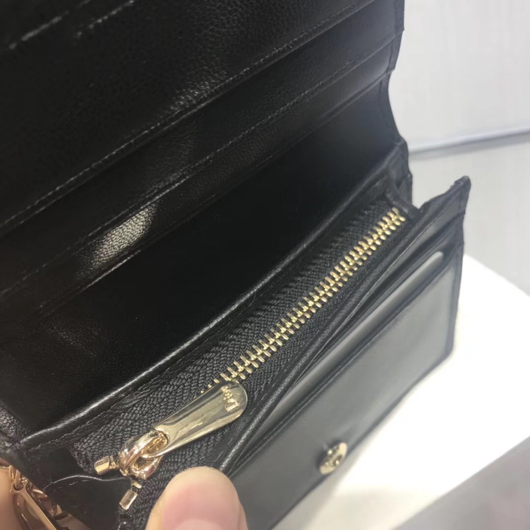 D*or mini lady D*or wallet in black lambskin