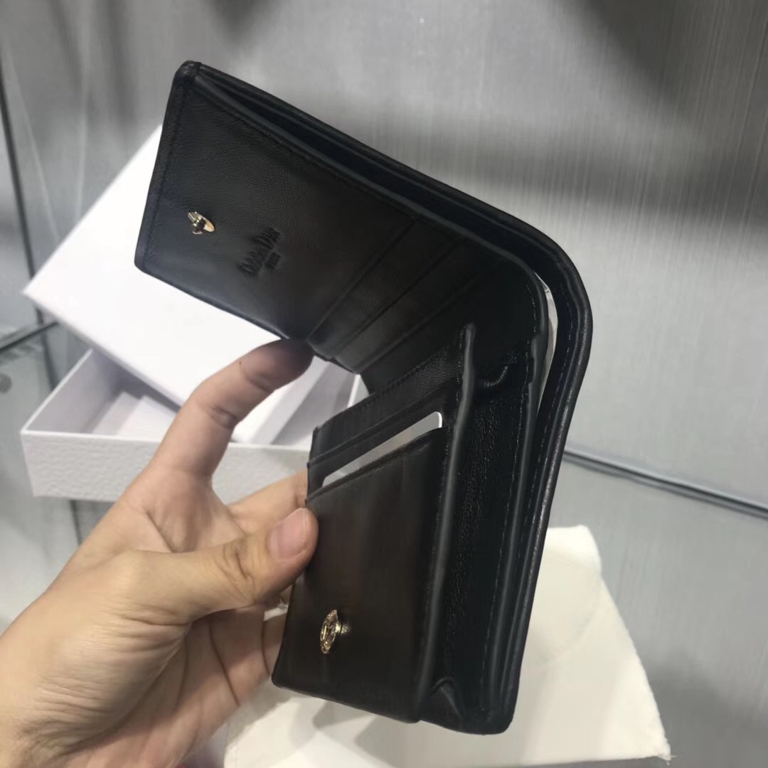 D*or mini lady D*or wallet in black lambskin