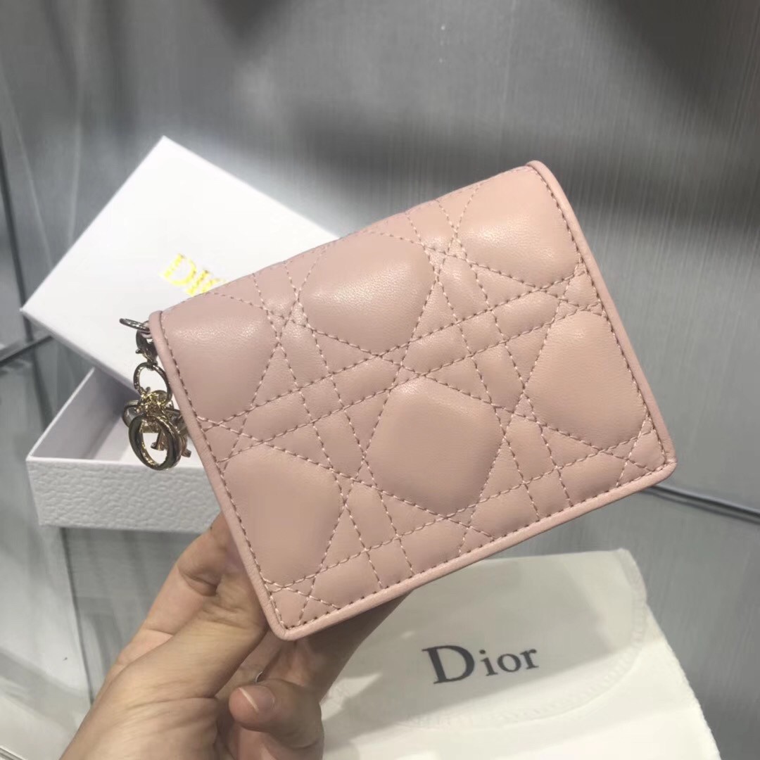 D*or mini lady D*or wallet in pink lambskin
