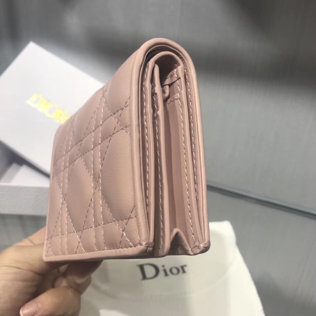 D*or mini lady D*or wallet in pink lambskin