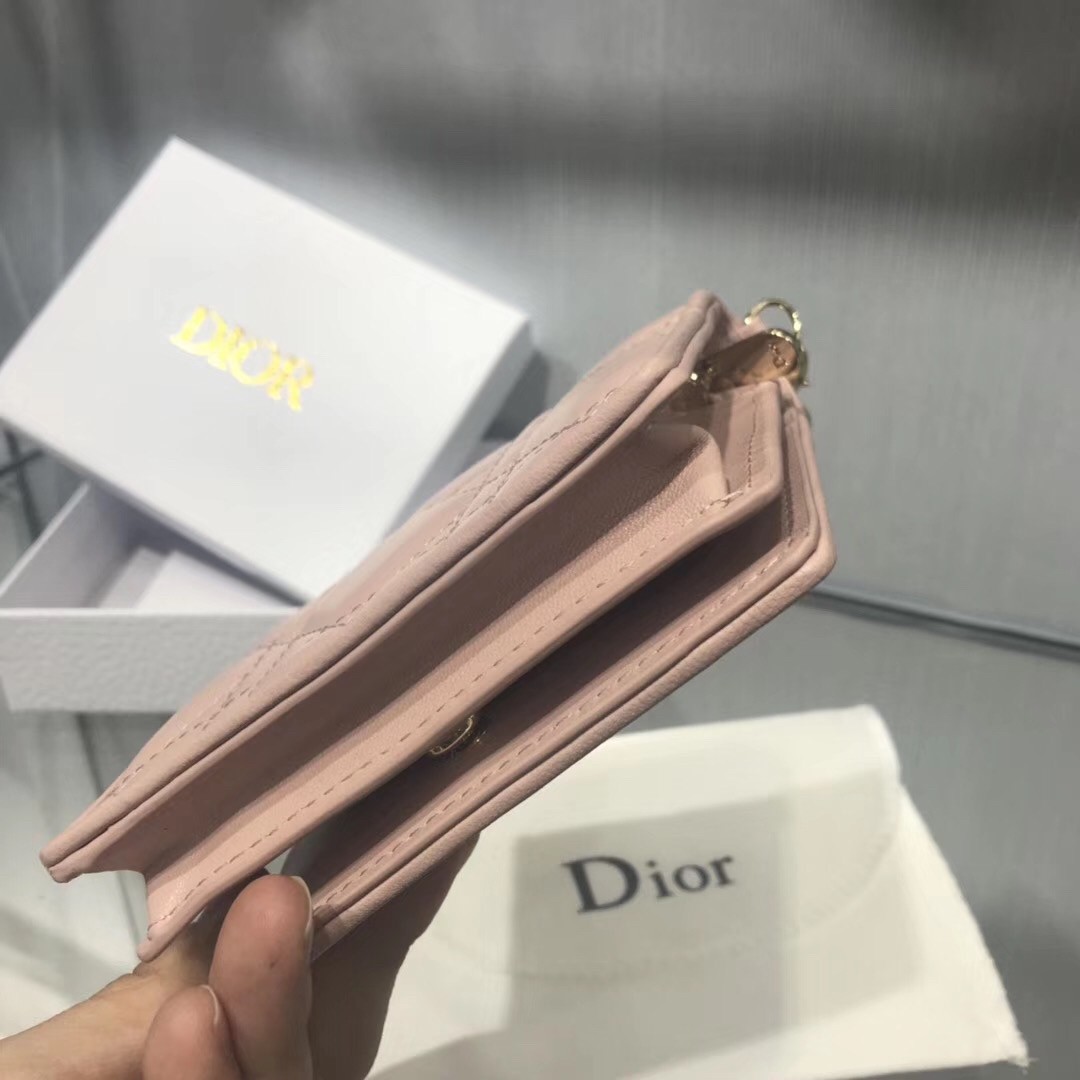 D*or mini lady D*or wallet in pink lambskin