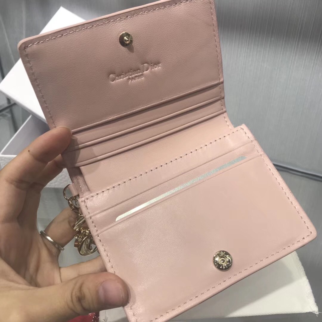 D*or mini lady D*or wallet in pink lambskin