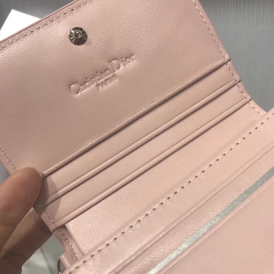 D*or mini lady D*or wallet in pink lambskin