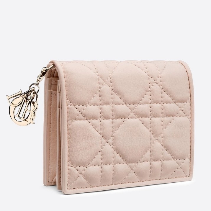 D*or mini lady D*or wallet in pink lambskin