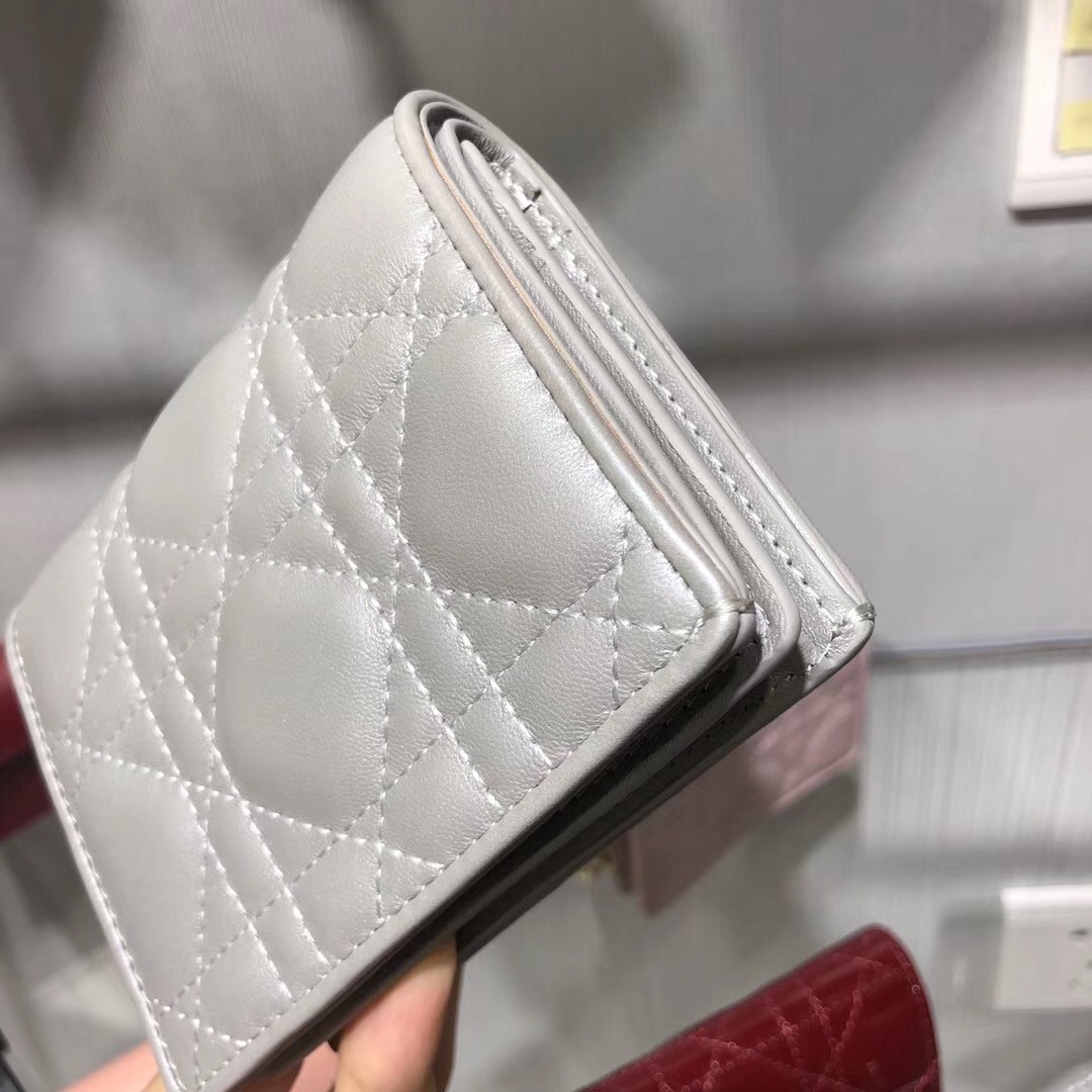D*or mini lady D*or wallet in opal grey pearly lambskin