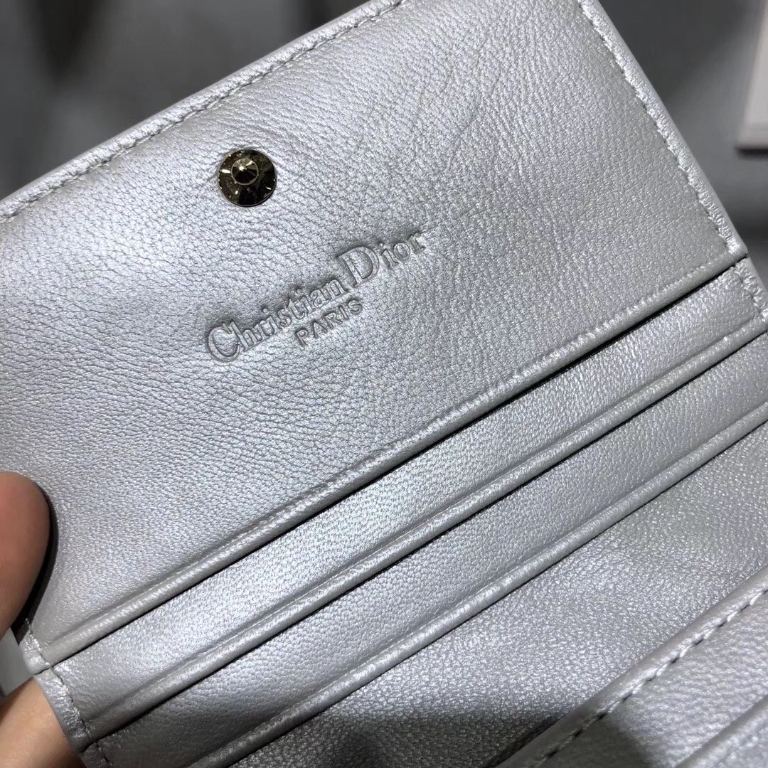 D*or mini lady D*or wallet in opal grey pearly lambskin