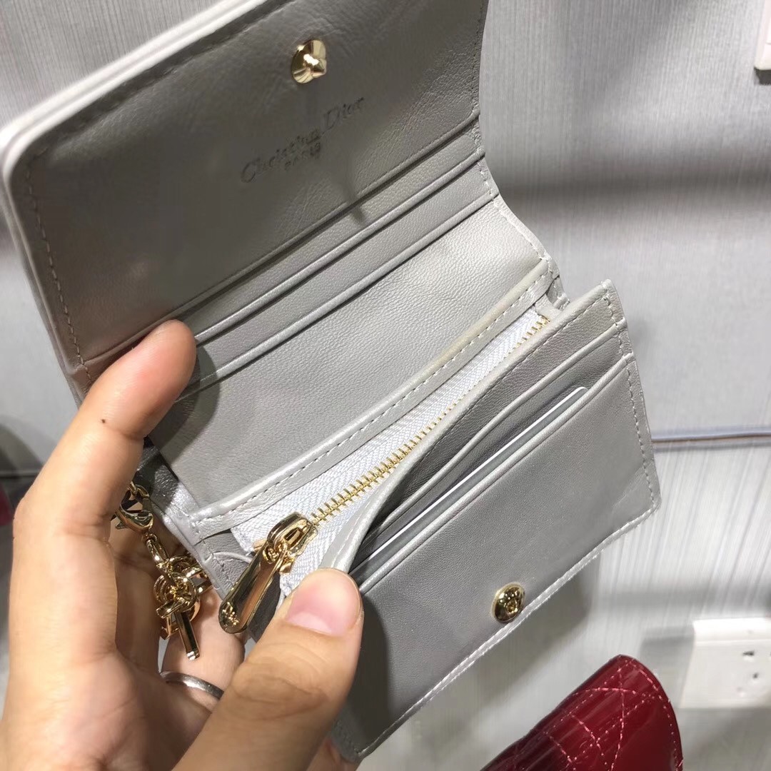 D*or mini lady D*or wallet in opal grey pearly lambskin