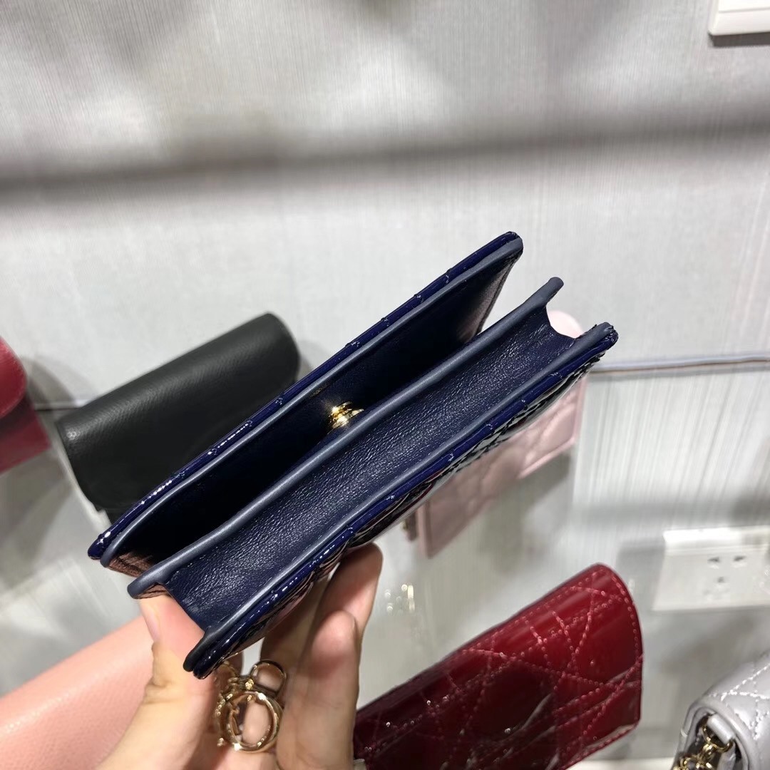 D*or mini lady D*or wallet in indigo blue patent leather