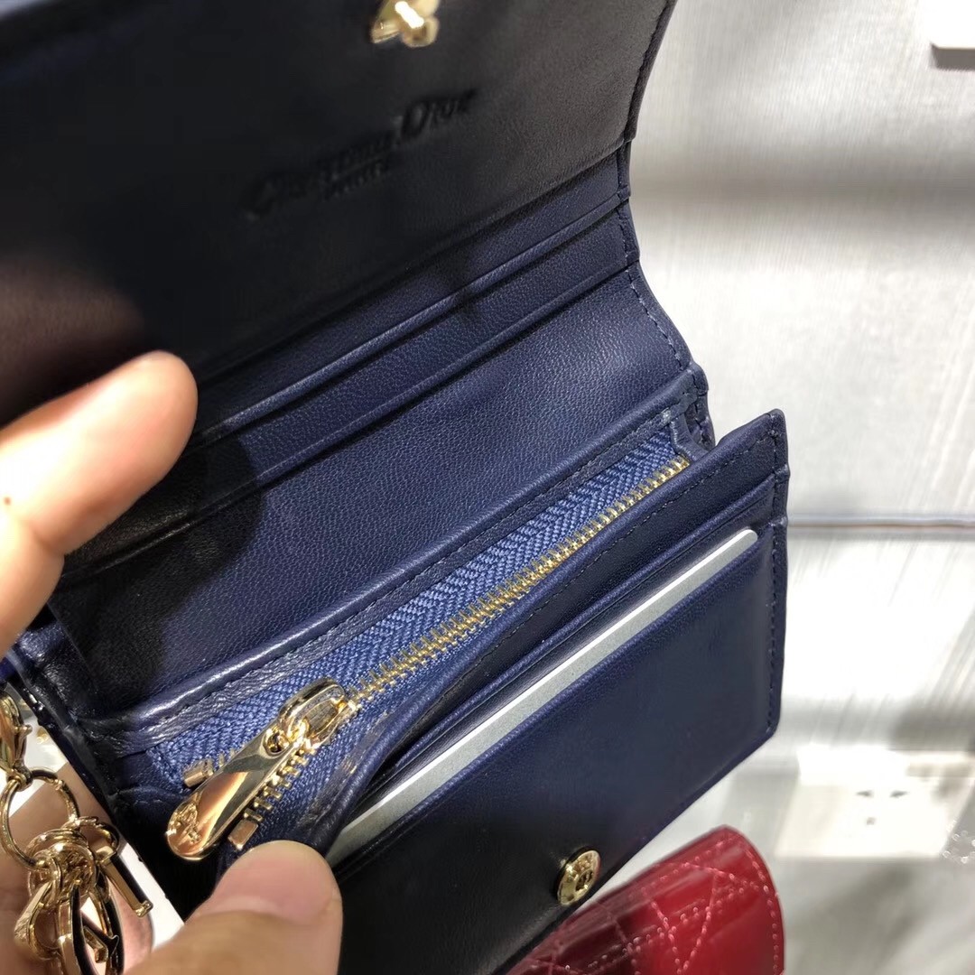 D*or mini lady D*or wallet in indigo blue patent leather