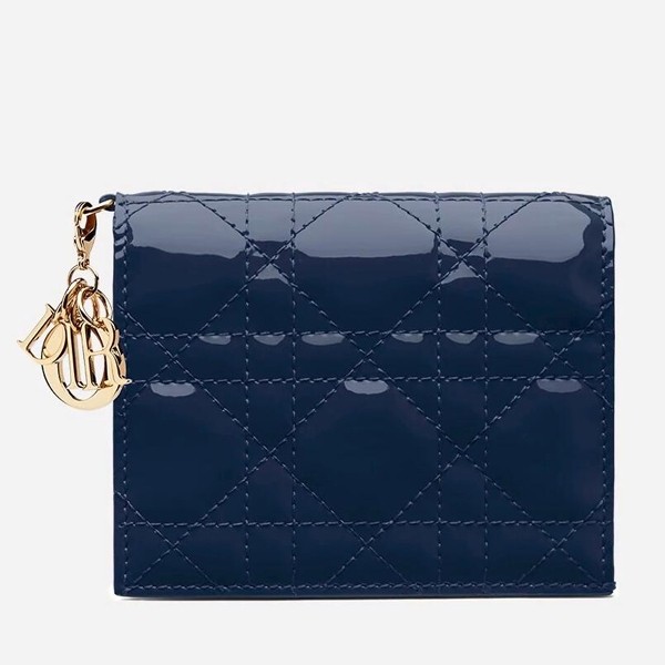 D*or mini lady D*or wallet in indigo blue patent leather