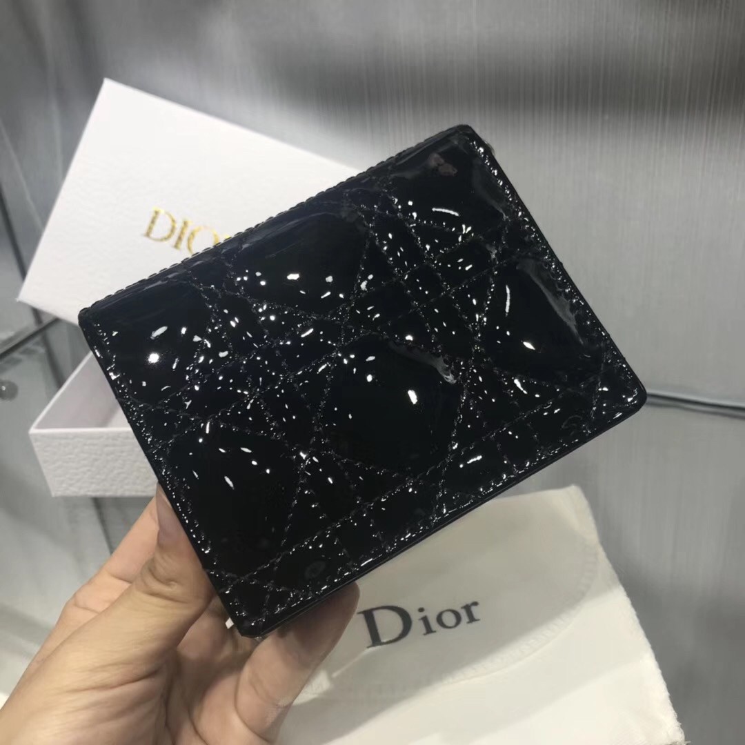 D*or mini lady D*or wallet in black patent leather