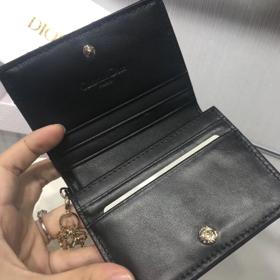 D*or mini lady D*or wallet in black patent leather