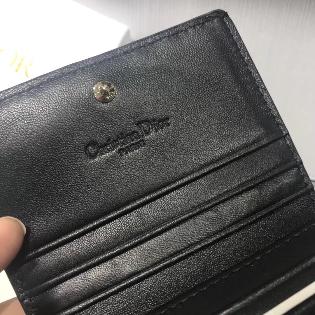 D*or mini lady D*or wallet in black patent leather
