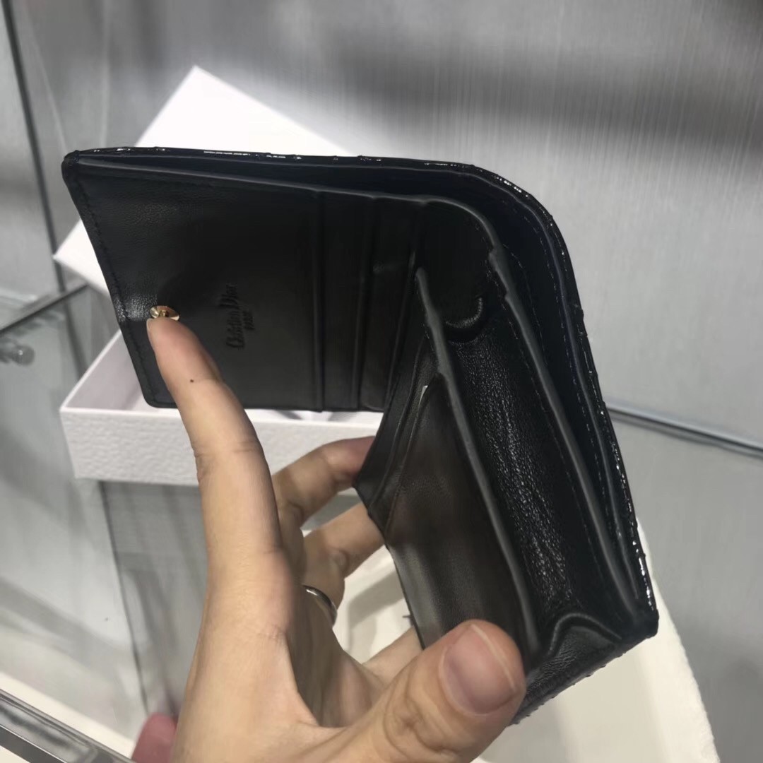 D*or mini lady D*or wallet in black patent leather