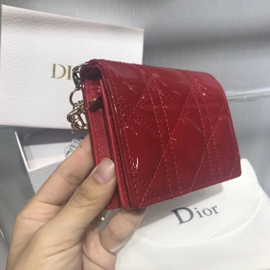 D*or mini lady D*or wallet in red patent leather