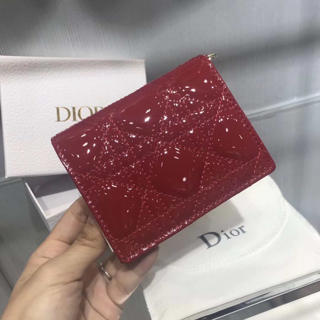 D*or mini lady D*or wallet in red patent leather