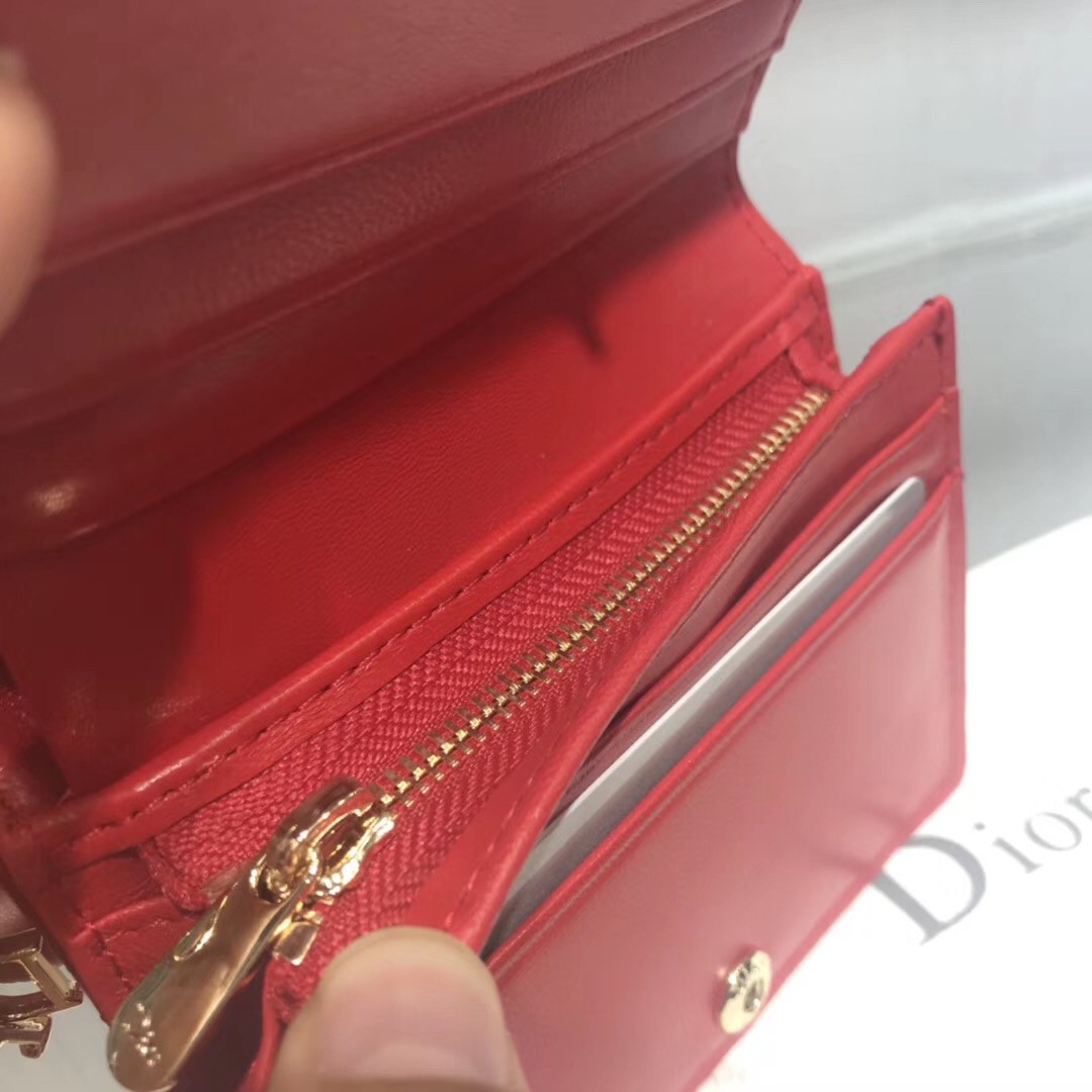 D*or mini lady D*or wallet in red patent leather