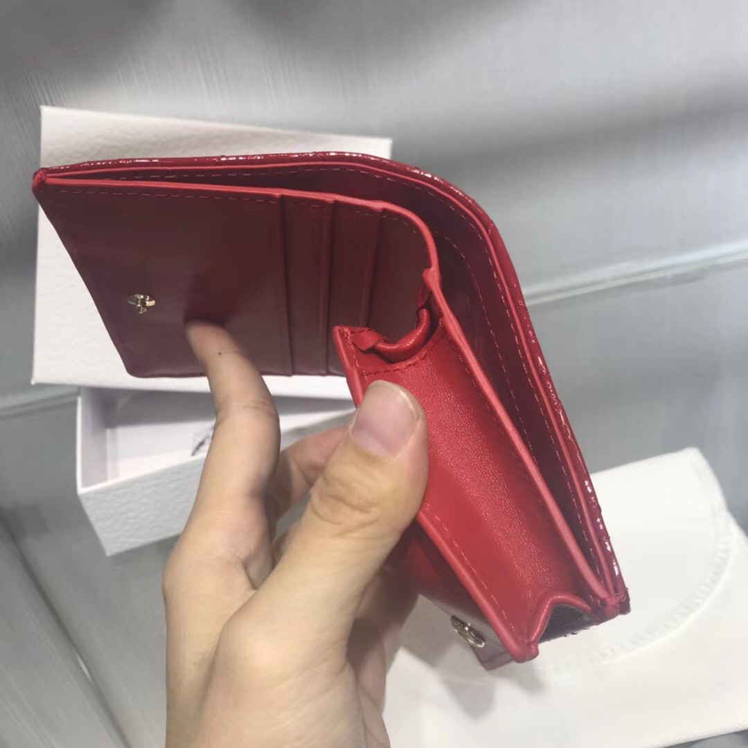 D*or mini lady D*or wallet in red patent leather
