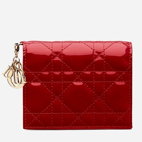 D*or mini lady D*or wallet in red patent leather