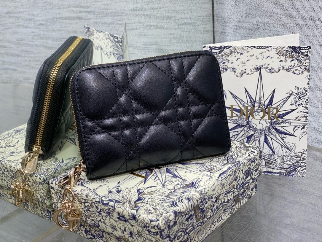 D*or lady D*or voyageur small coin purse in black lambskin