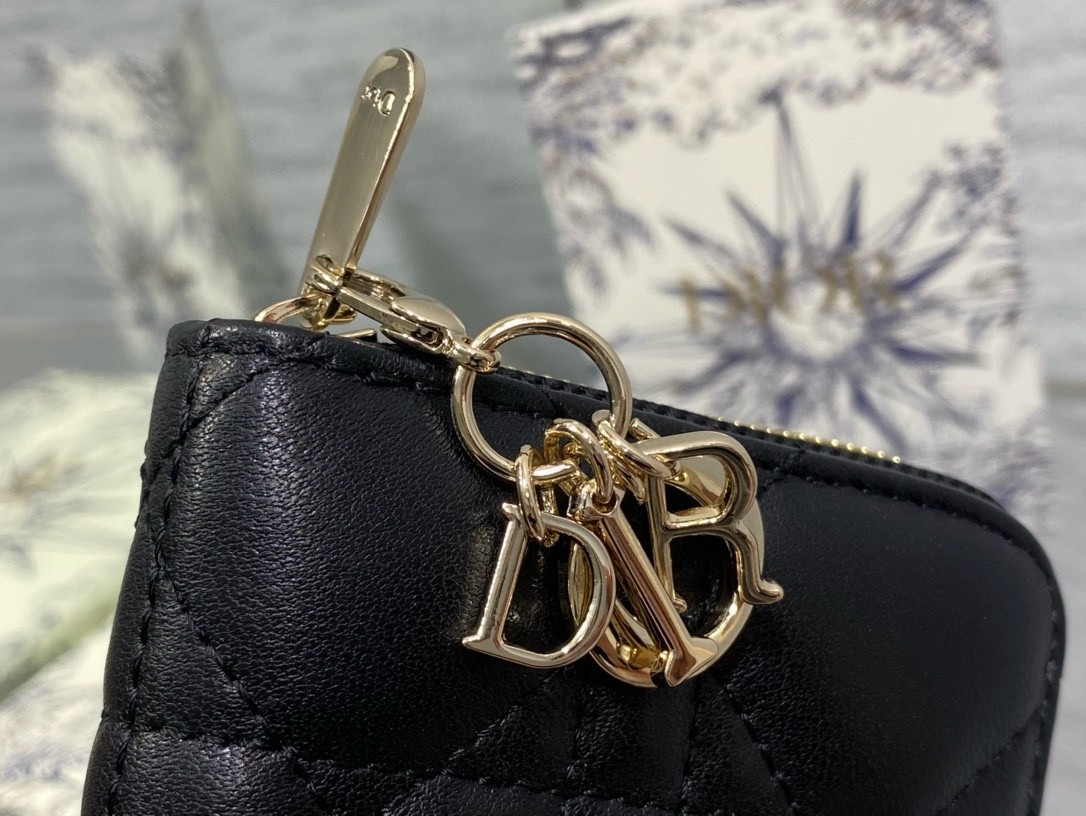 D*or lady D*or voyageur small coin purse in black lambskin