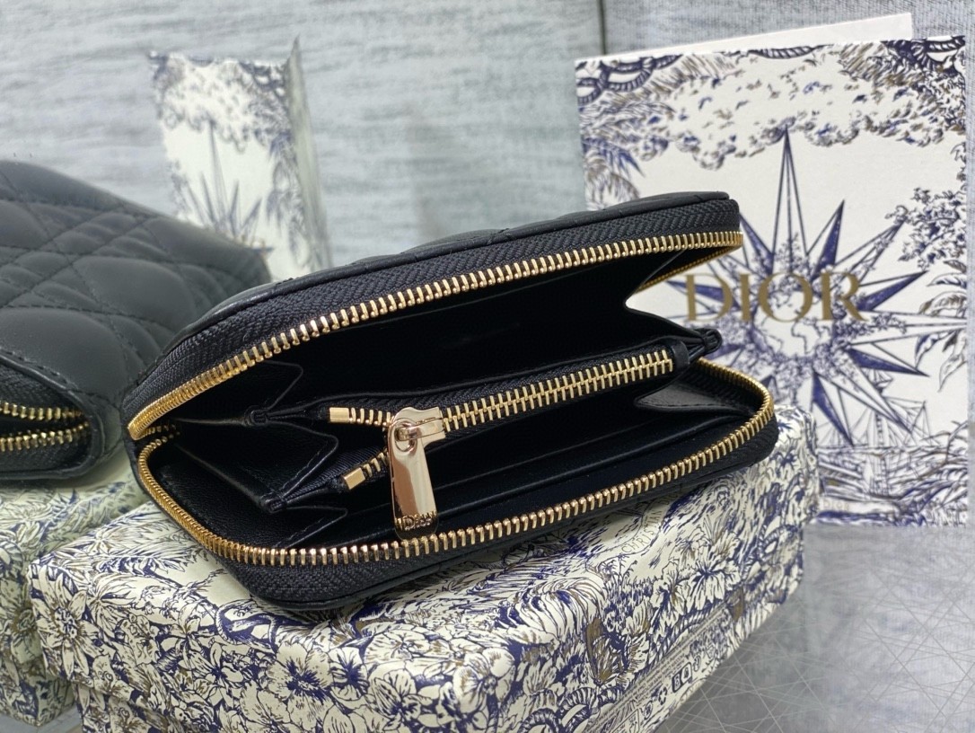 D*or lady D*or voyageur small coin purse in black lambskin