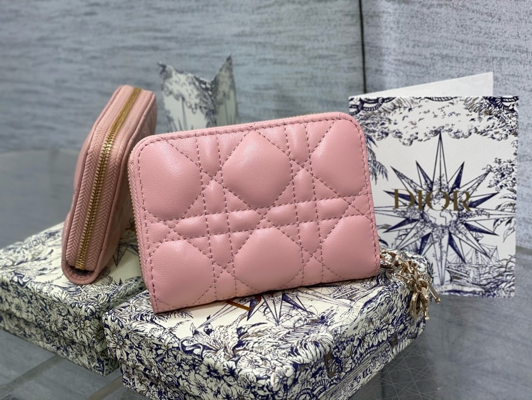 D*or lady D*or voyageur small coin purse in pink lambskin