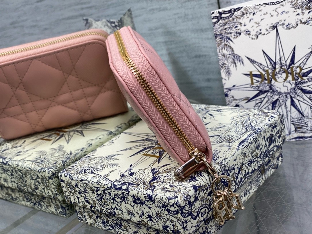 D*or lady D*or voyageur small coin purse in pink lambskin
