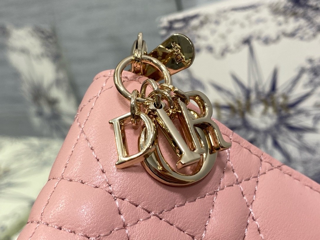 D*or lady D*or voyageur small coin purse in pink lambskin