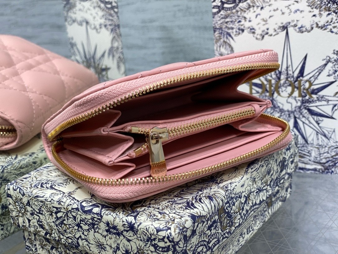 D*or lady D*or voyageur small coin purse in pink lambskin