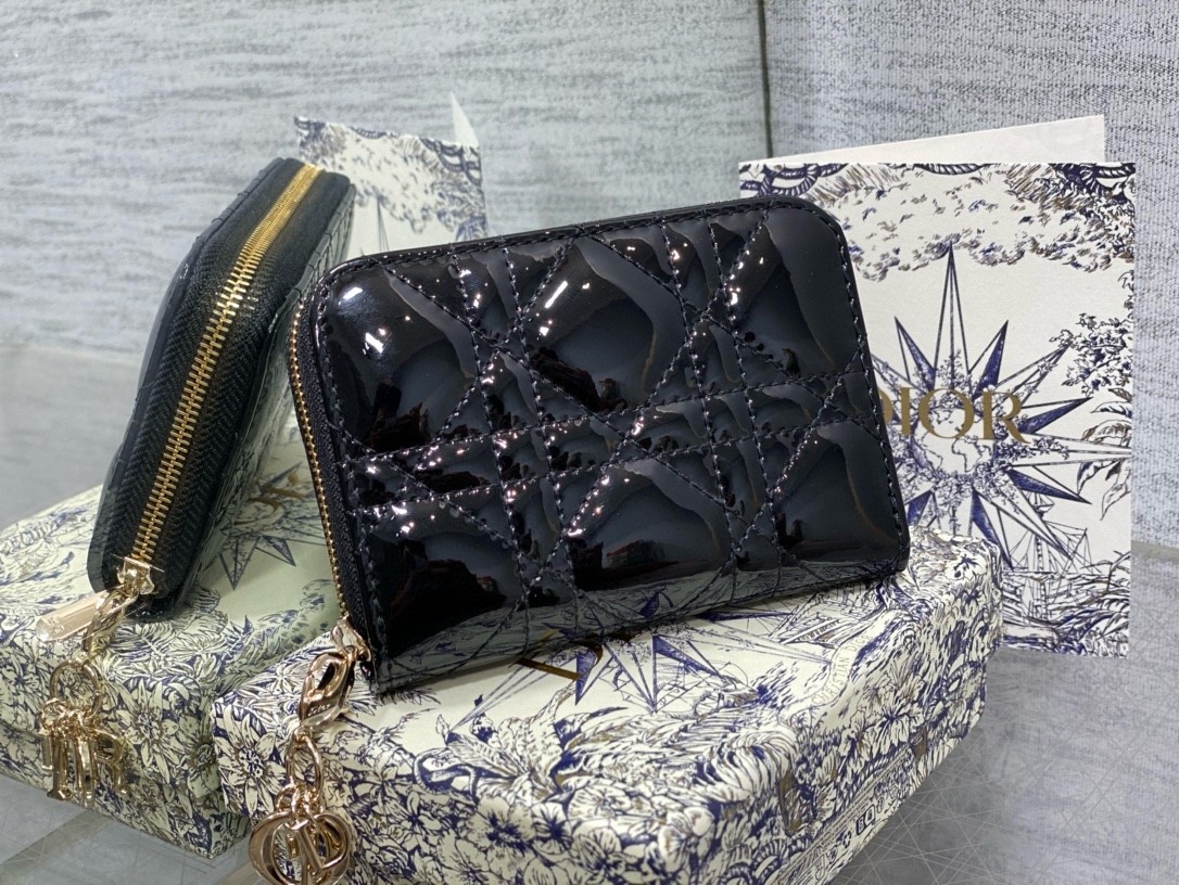 D*or lady D*or voyageur small coin purse in black patent leather