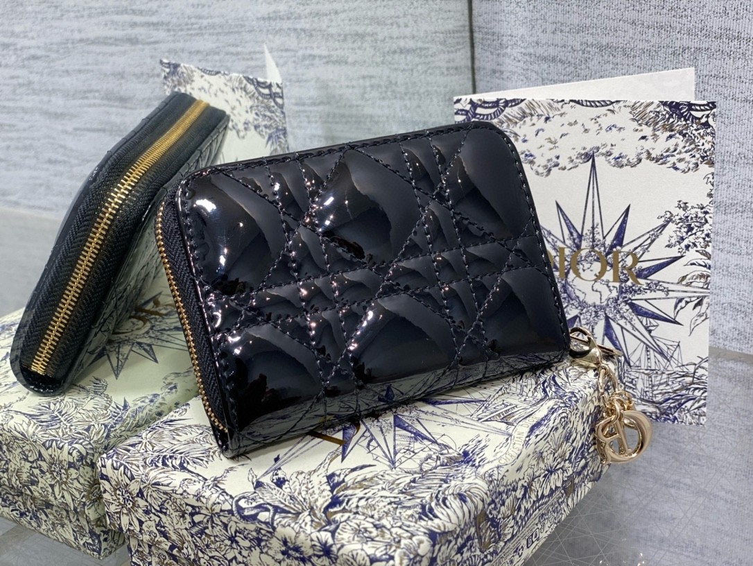 D*or lady D*or voyageur small coin purse in black patent leather