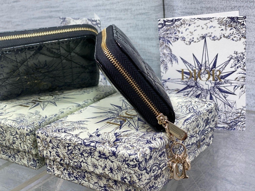 D*or lady D*or voyageur small coin purse in black patent leather