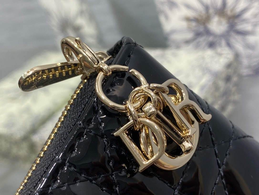 D*or lady D*or voyageur small coin purse in black patent leather
