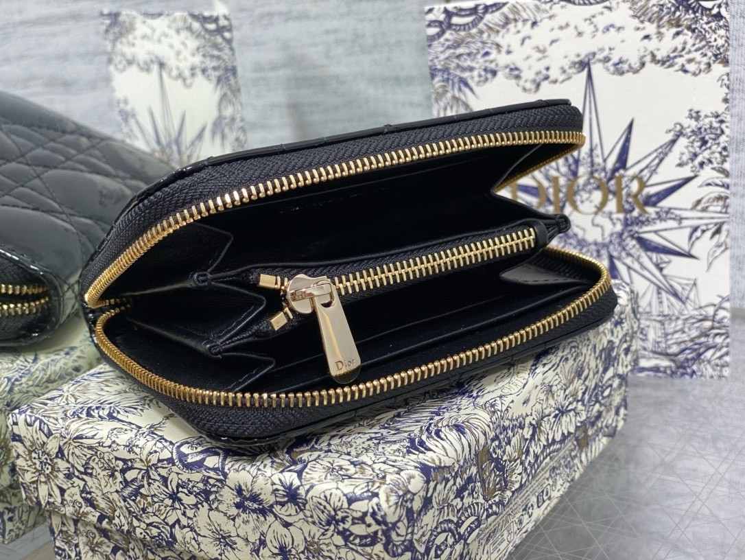 D*or lady D*or voyageur small coin purse in black patent leather