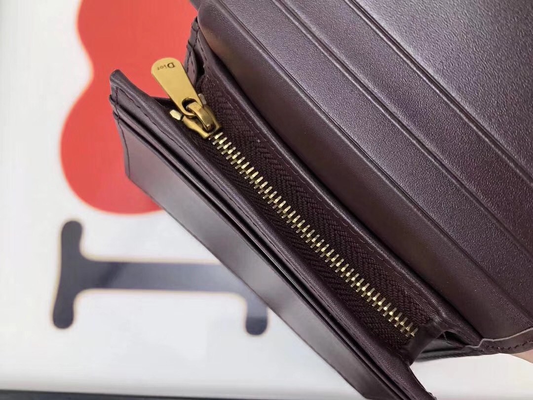 D*or mini saddle tri-fold wallet in bordeaux oblique canvas