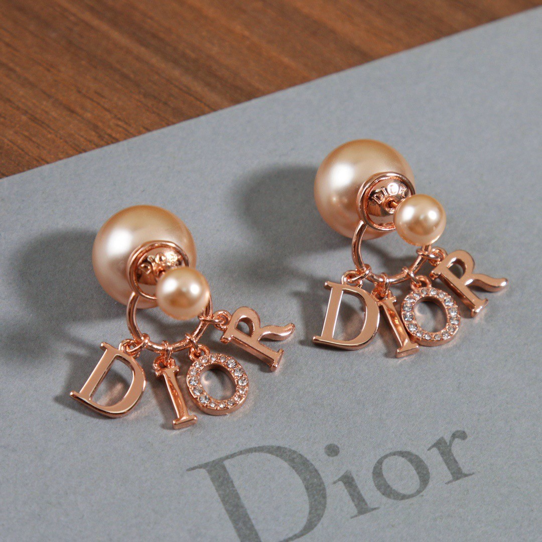 D*or tribales earrings in rose gold metal pearls and crystals