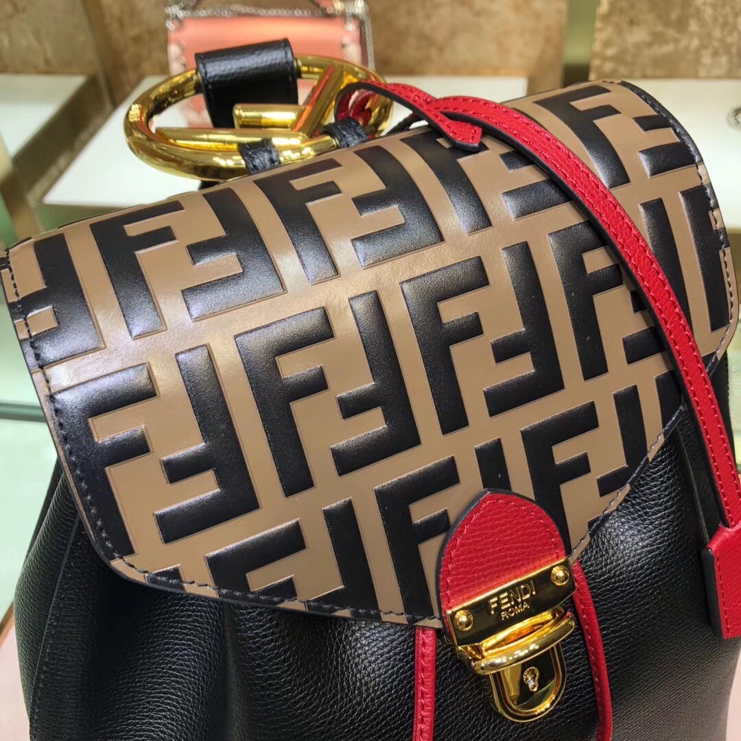 F**di logo embossed leather multicolor backpack