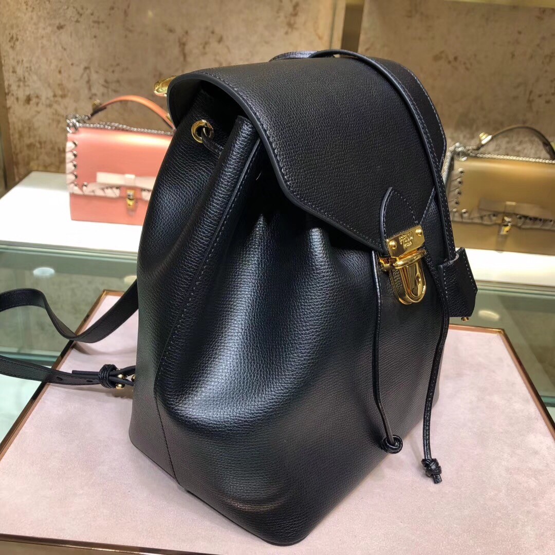 F**di black leather logo backpack