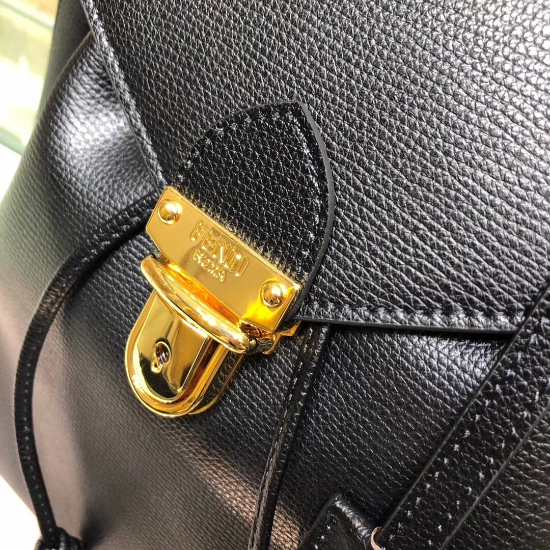 F**di black leather logo backpack