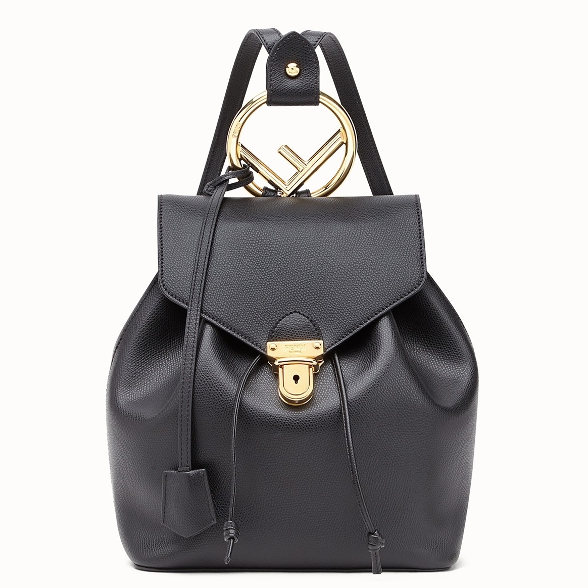 F**di black leather logo backpack