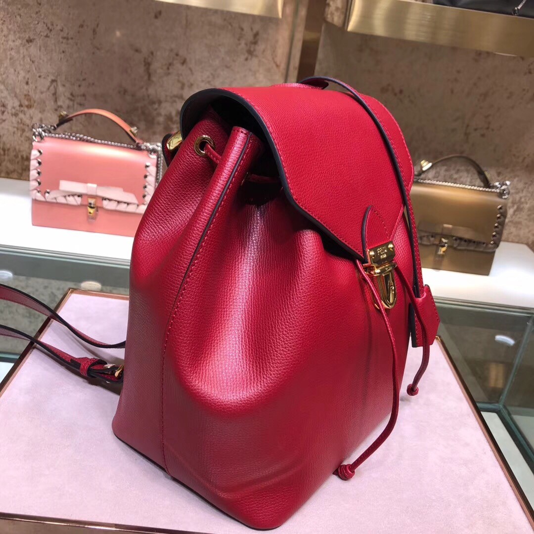 F**di red leather logo backpack