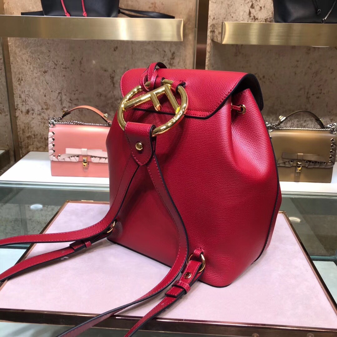 F**di red leather logo backpack