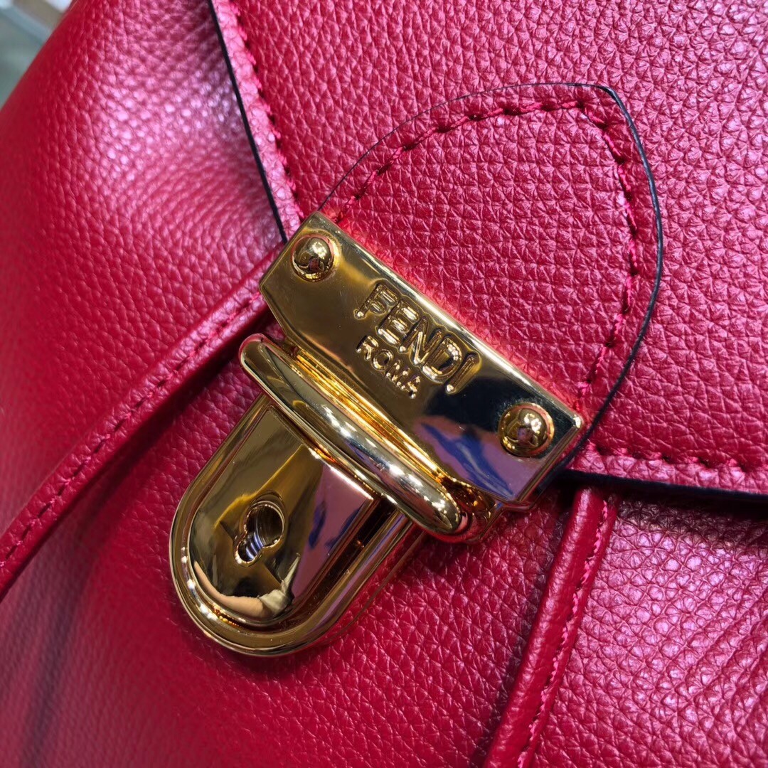 F**di red leather logo backpack