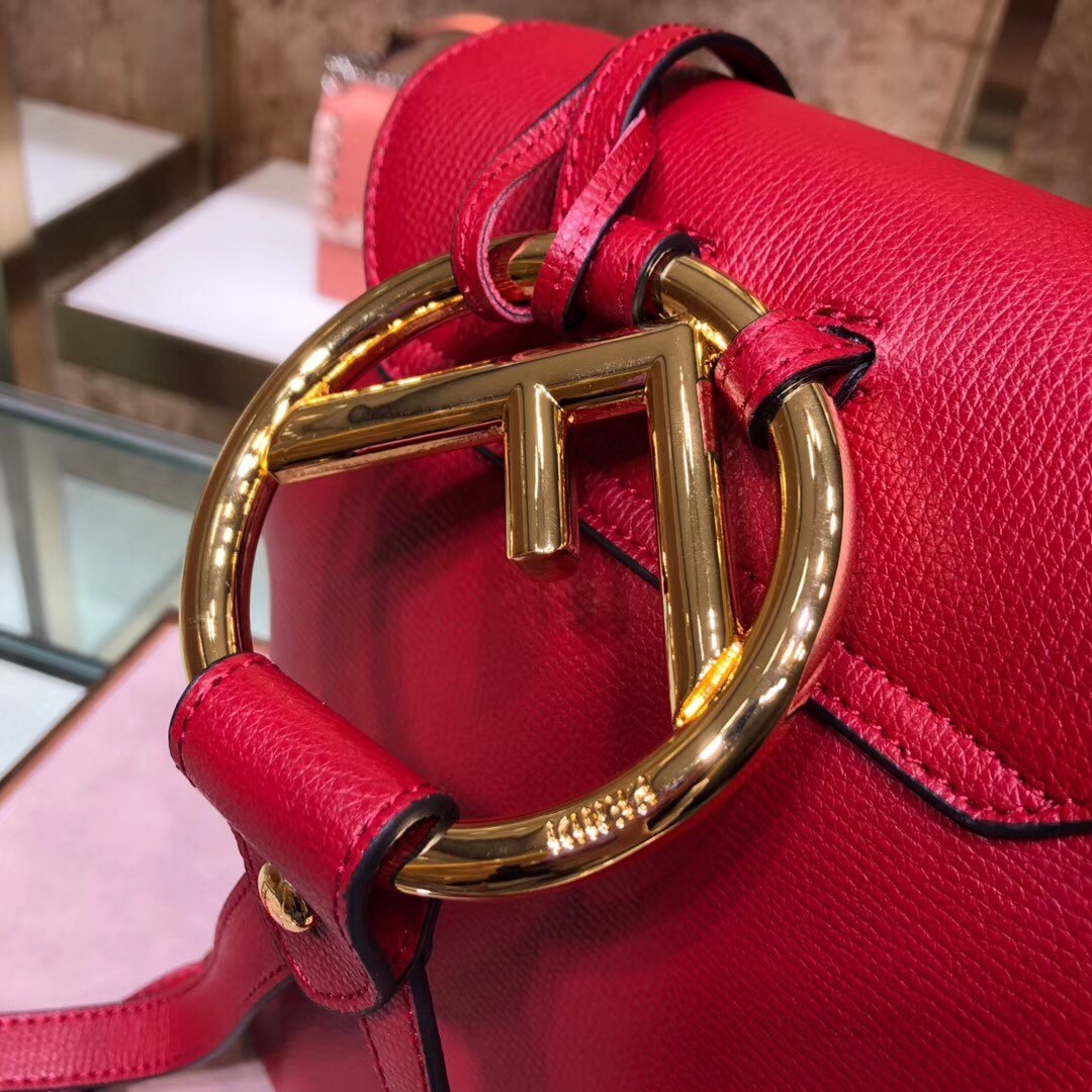 F**di red leather logo backpack