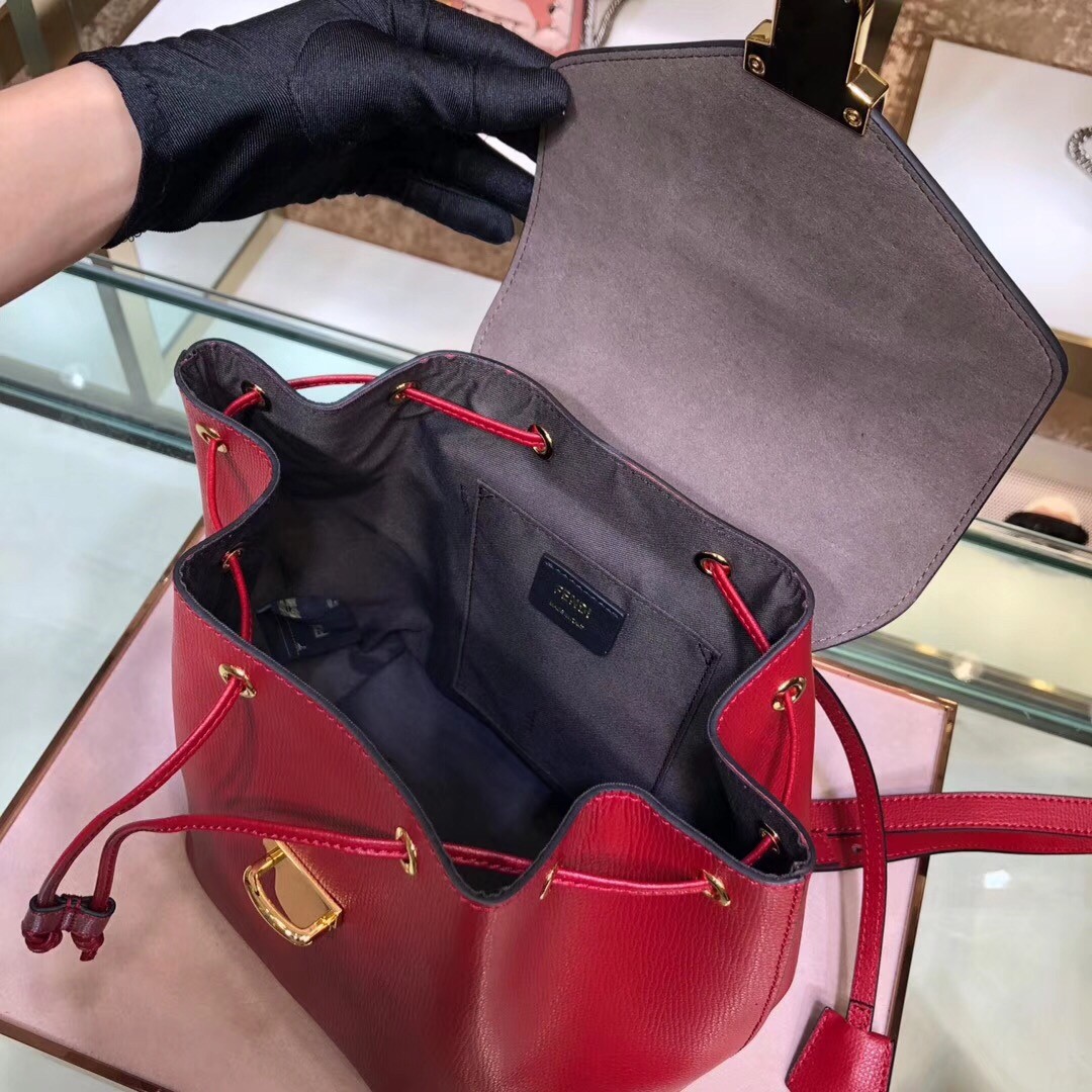 F**di red leather logo backpack