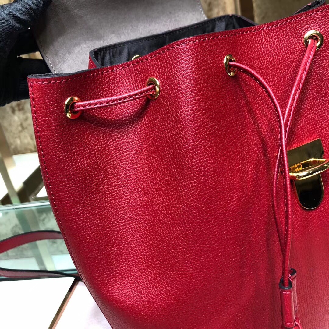 F**di red leather logo backpack